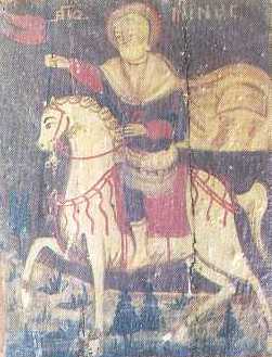 Icon of St. Mina (18th century) - Museum of St. Abraam Monastery, Fayoum, Egypt